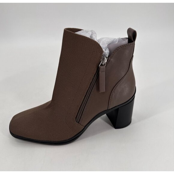 Me Too Brown Knit Leather Block Heel Ankle Boots With Side Zipper Womens Size 9 - Picture 5 of 11